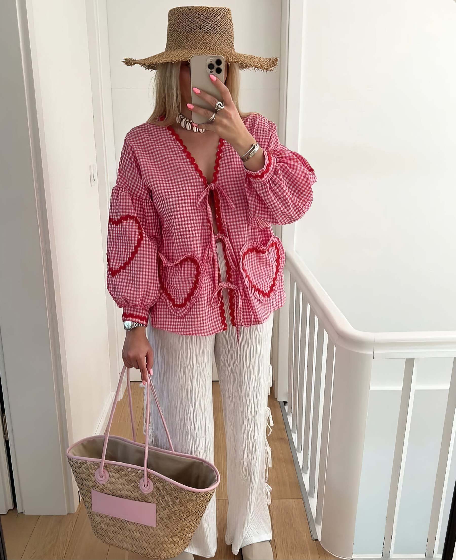 Plaid Heart Lace-Up Shirt