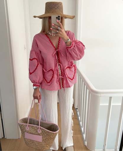 Plaid Heart Lace-Up Shirt