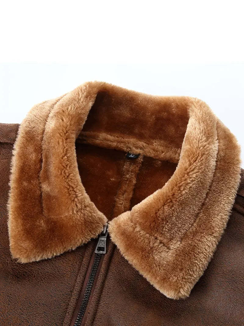Vegan Leather Jacket with Shearling Collar