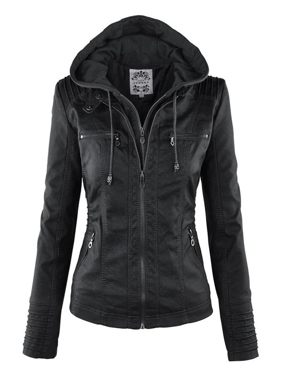 Vegan Leather Jacket With Detachable Hood