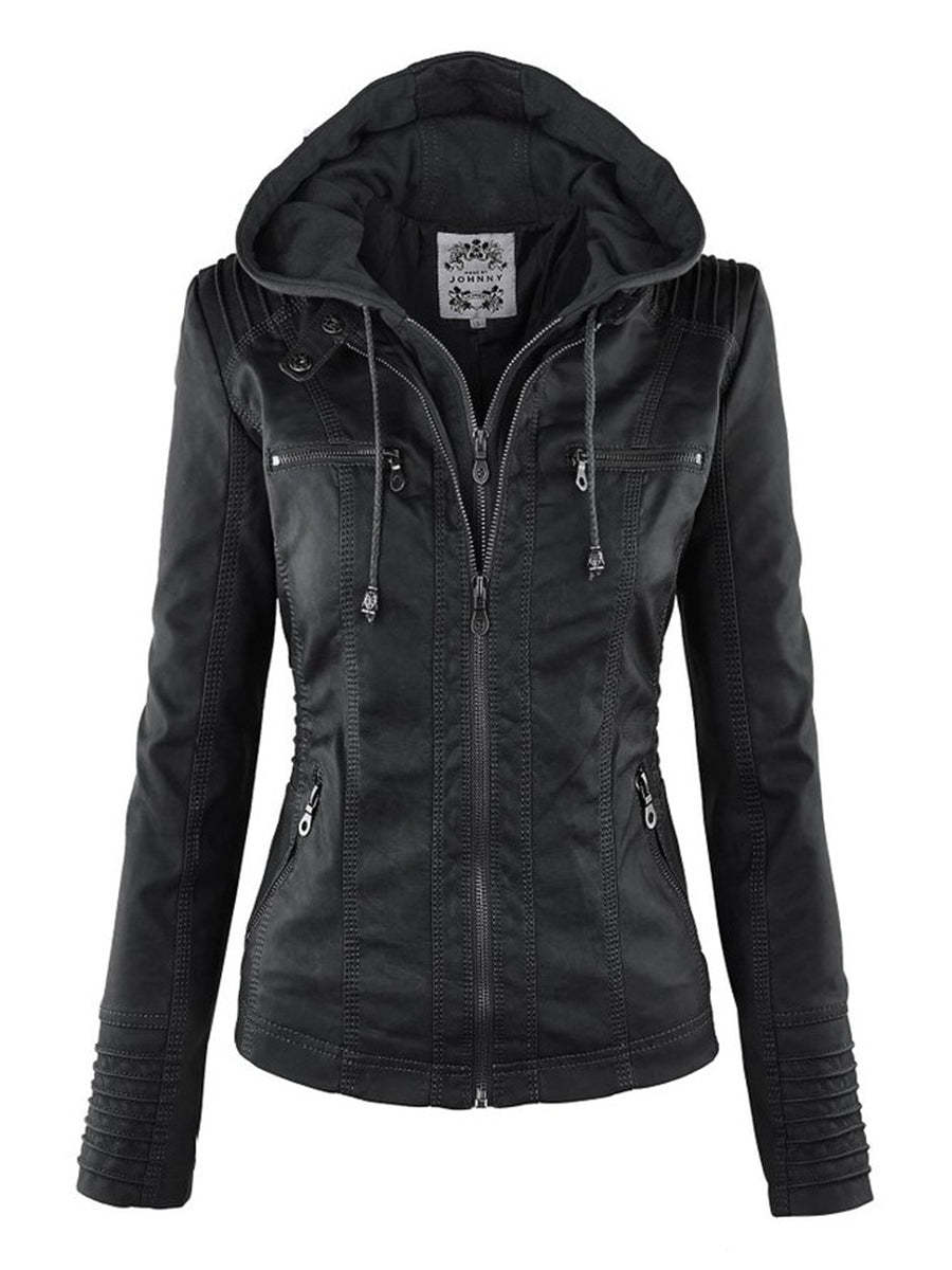 Vegan Leather Jacket With Detachable Hood
