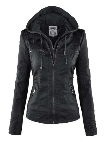 Vegan Leather Jacket With Detachable Hood