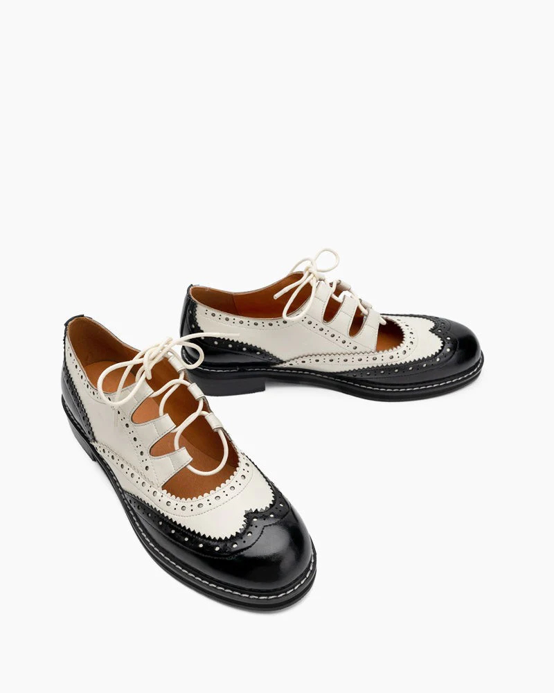 Women's Lace-Up Wingtip Perforated Leather Oxfords