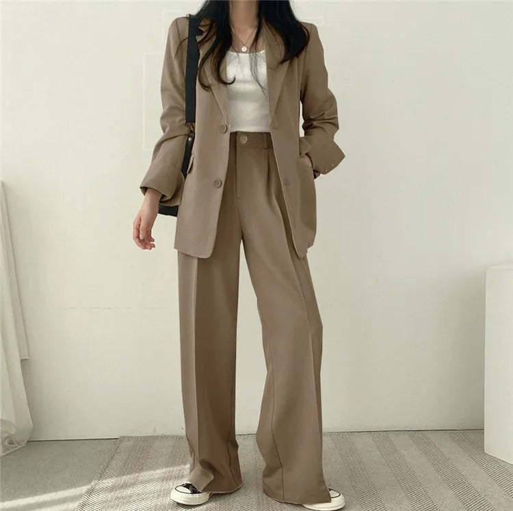 Plain Blazer and Straight Fit Pants Set