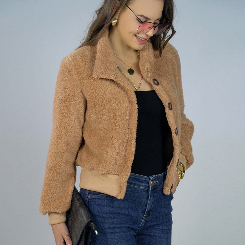 Cozy Cropped Teddy Bear Fleece Jacket