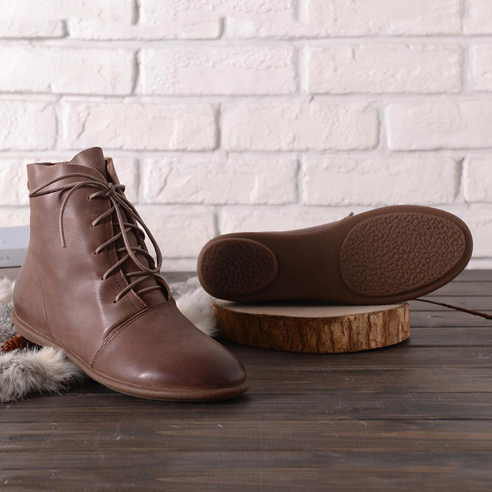 Oxfords For Women Lace Up Flat Sole Ankle Boots Handmade Waxing Leather Martin Boots Black/Brown