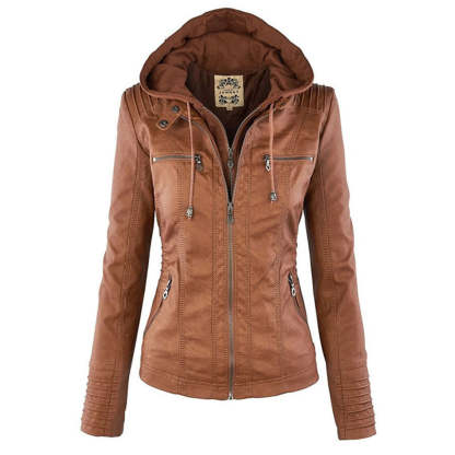 Vegan Leather Jacket With Detachable Hood