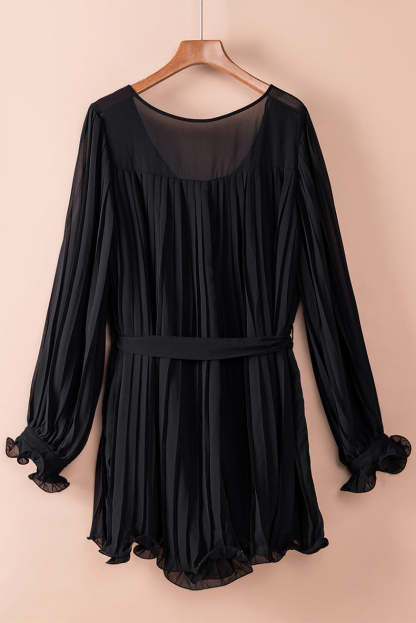 Lace-Up V-Neck Ruffle Dress