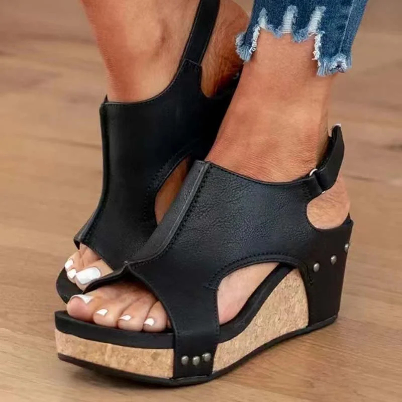 Cork Platform Wedges Slingback Ankle Buckle Strap Sandals