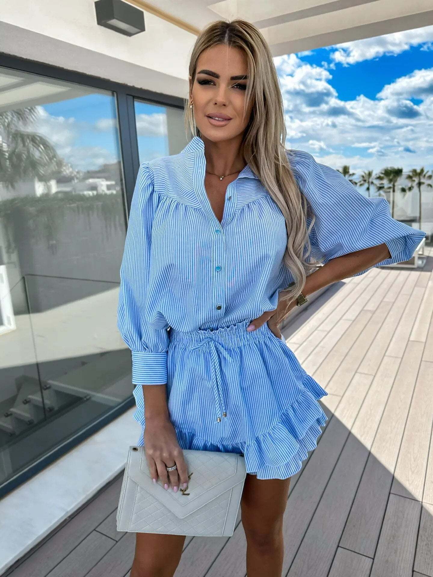 Chic Ruffled Shirt and Skirt set