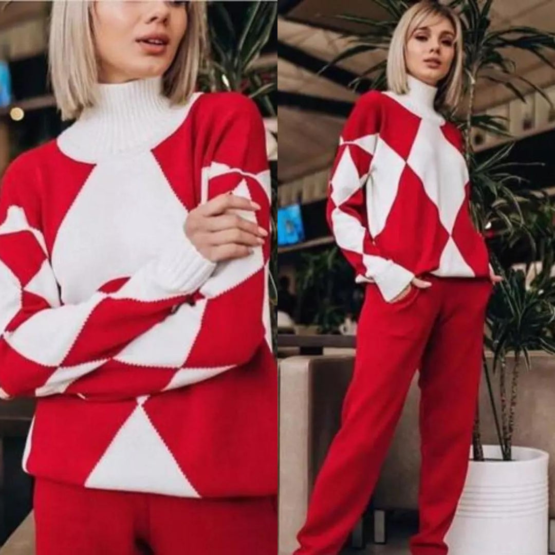 Knitted Two-Piece Set Geometric Print