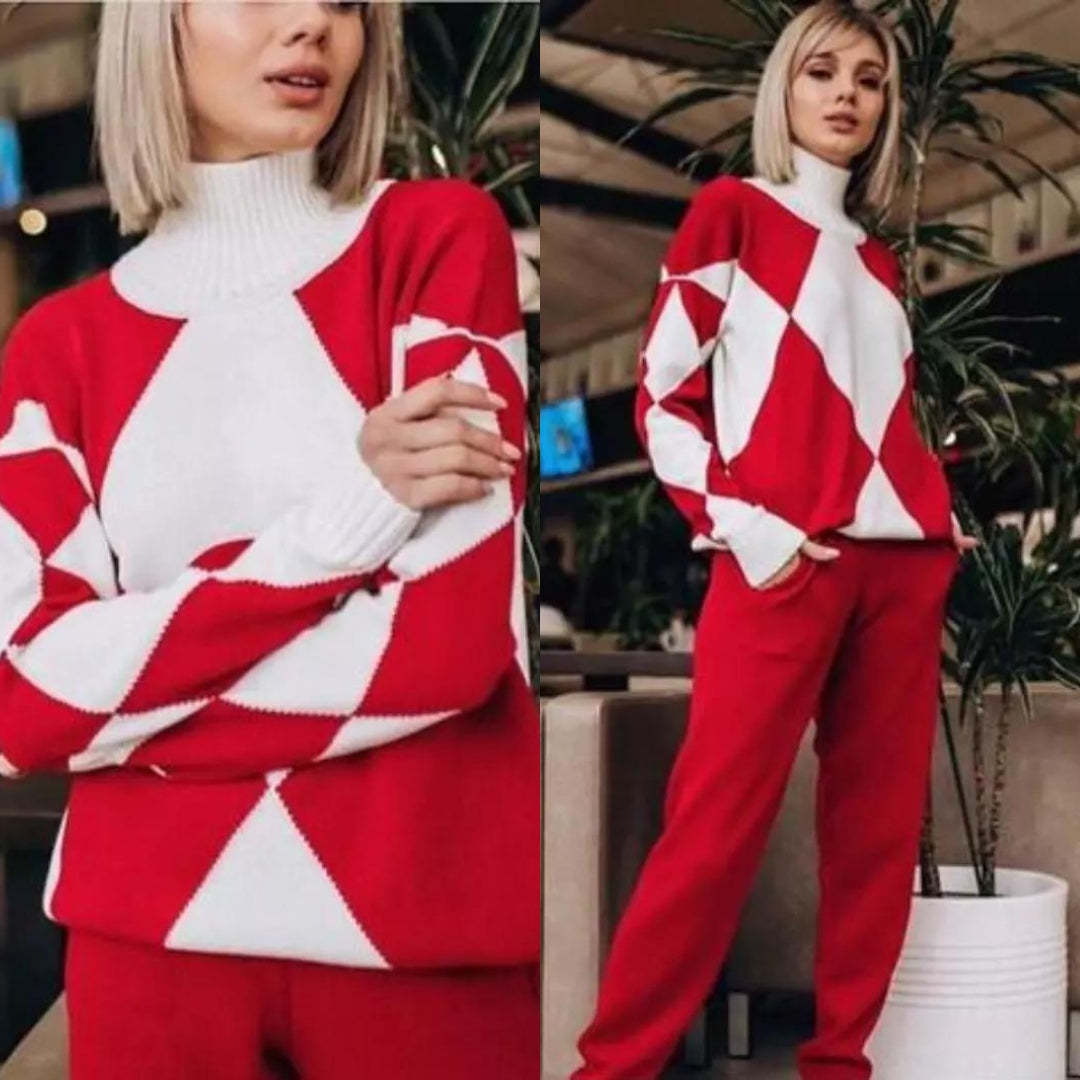 Knitted Two-Piece Set Geometric Print