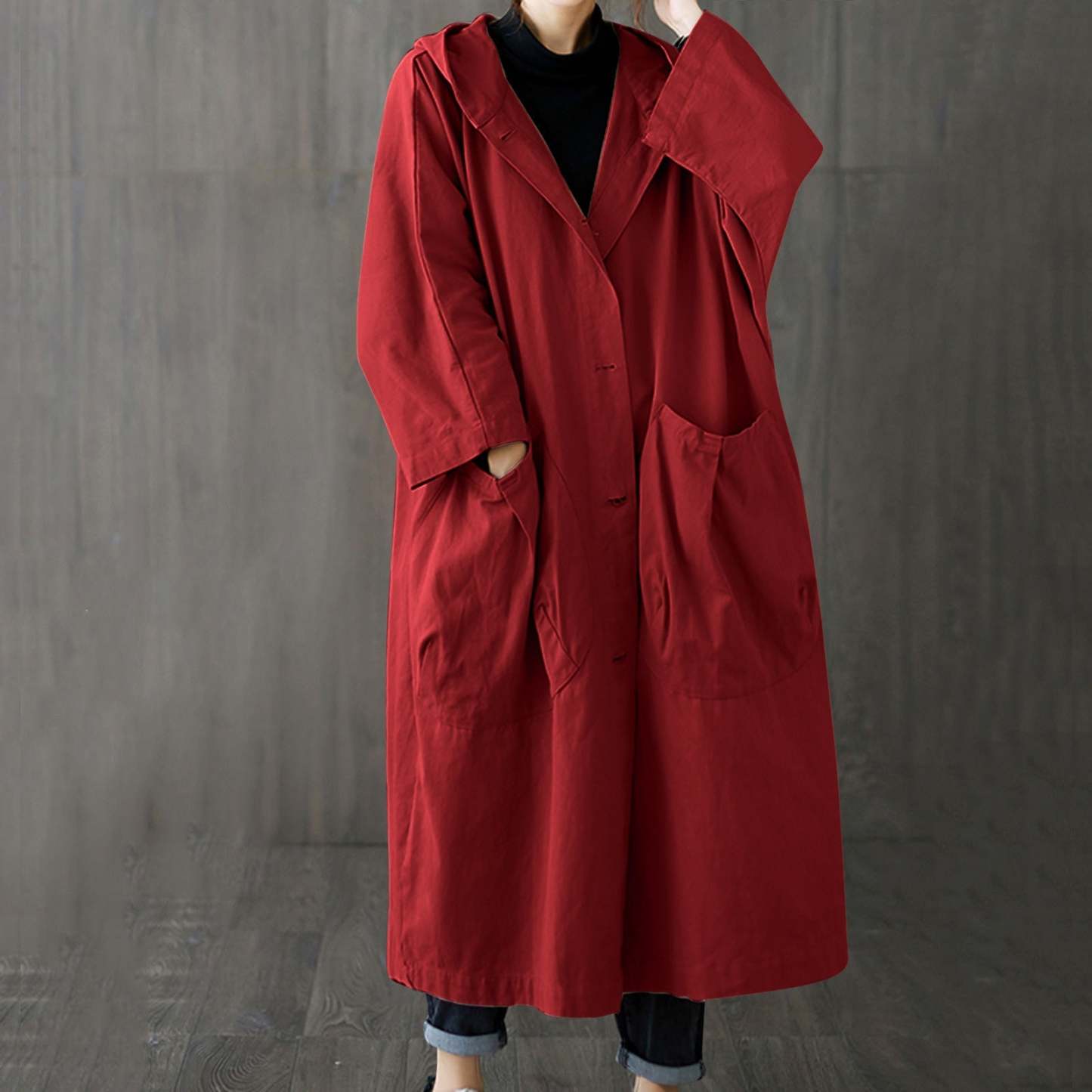 Windproof OverSized Trench Coat With Pockets