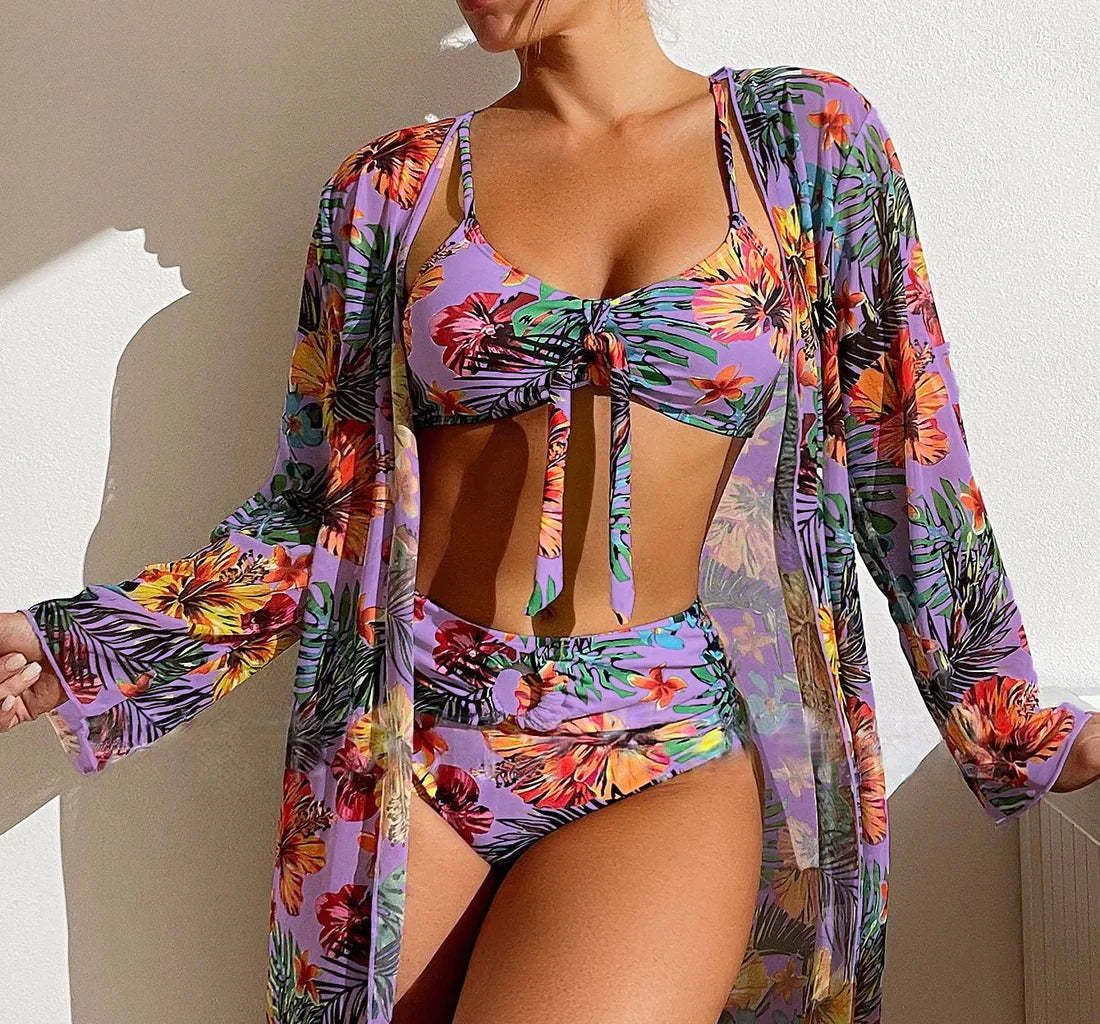Stylish 3 Piece high waisted bikini