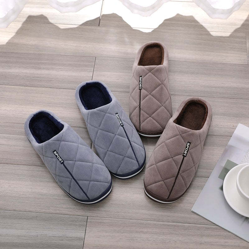 Short Plush Men Winter Slippers Big Size Family Shoes