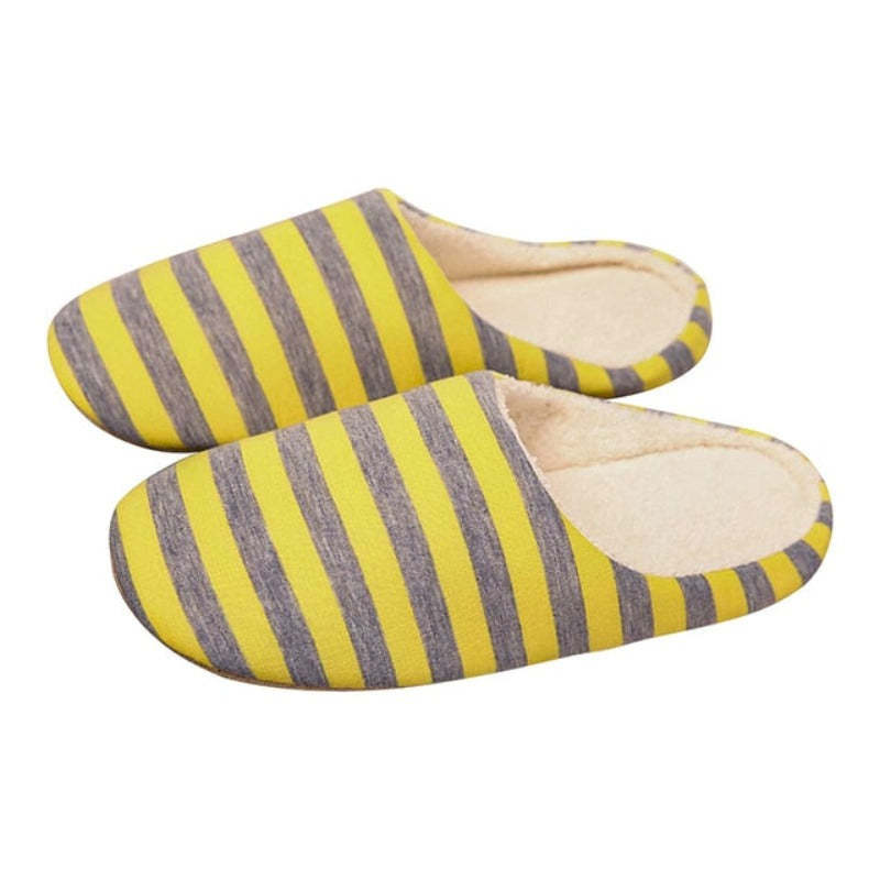 Women Warm Indoor Slippers Fur Striped Winter Slides