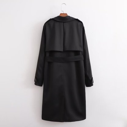 Women's Black Breasted Trench Coat