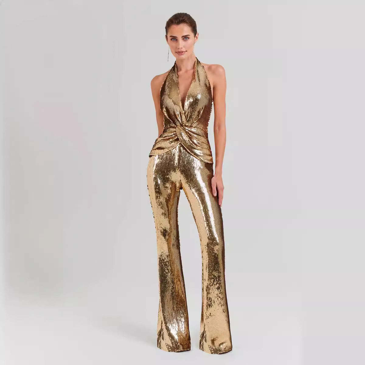 Gold Sequin Halter Jumpsuit