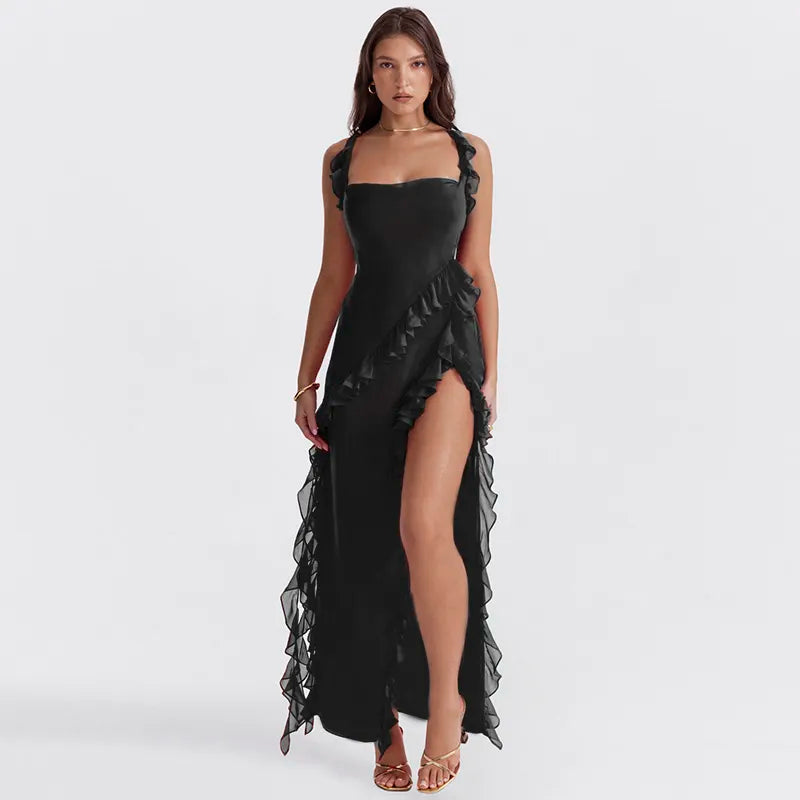 Ruffle Side Slit Party Dress