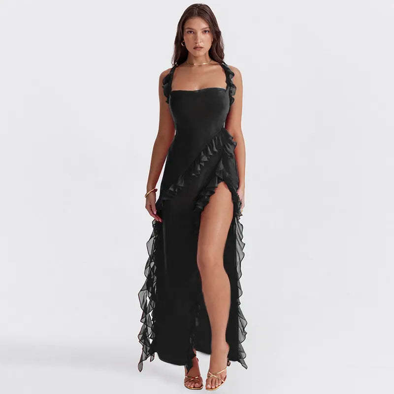 Ruffle Side Slit Party Dress
