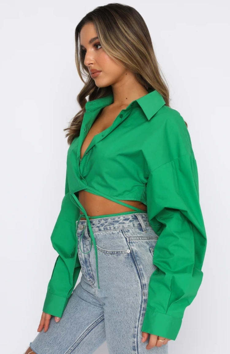 Tie-Front Cropped Shirt