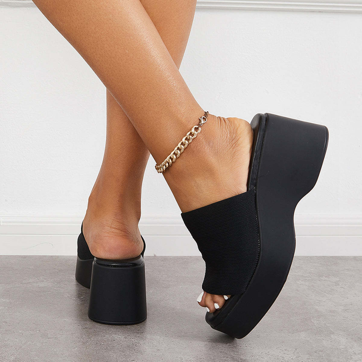 Women Slip on Platform Wedge Slippers Open Toe Slide Sandals