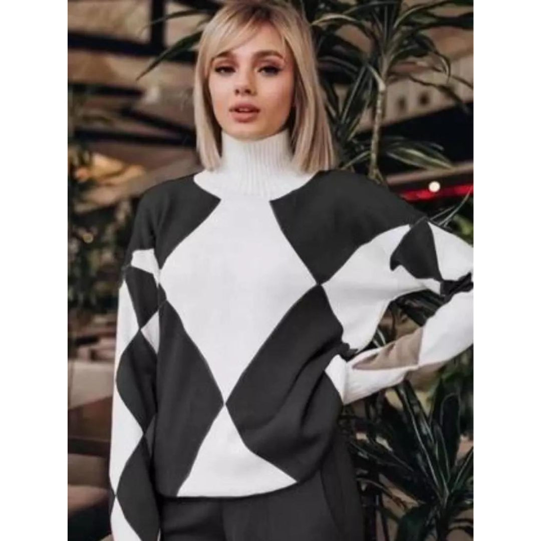 Knitted Two-Piece Set Geometric Print