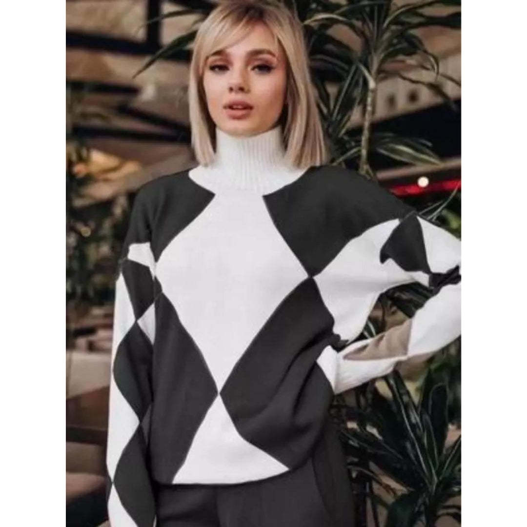 Knitted Two-Piece Set Geometric Print