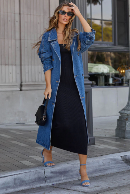 Women's Long Denim Trench Coat