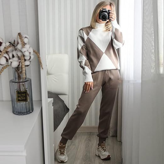 Knitted Two-Piece Set Geometric Print