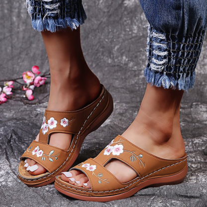 Premium Flower Embroidered Arch Support Anti-Slip Wedges Sandal
