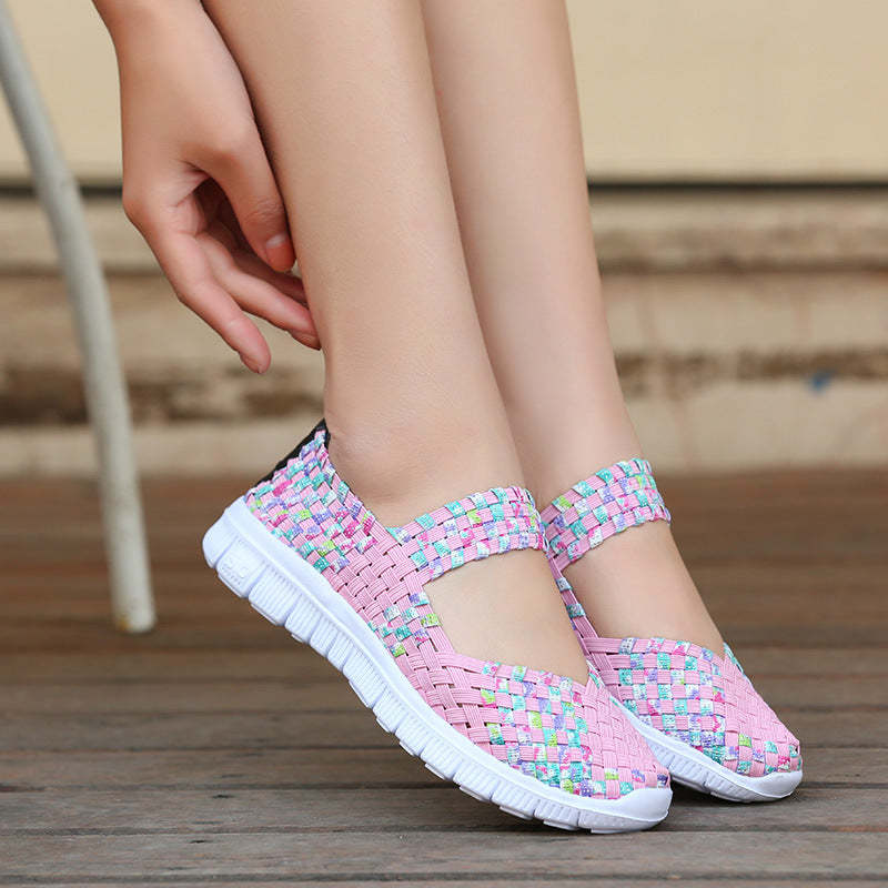 Breathable Elastic Band Woven Light Flat Shoes