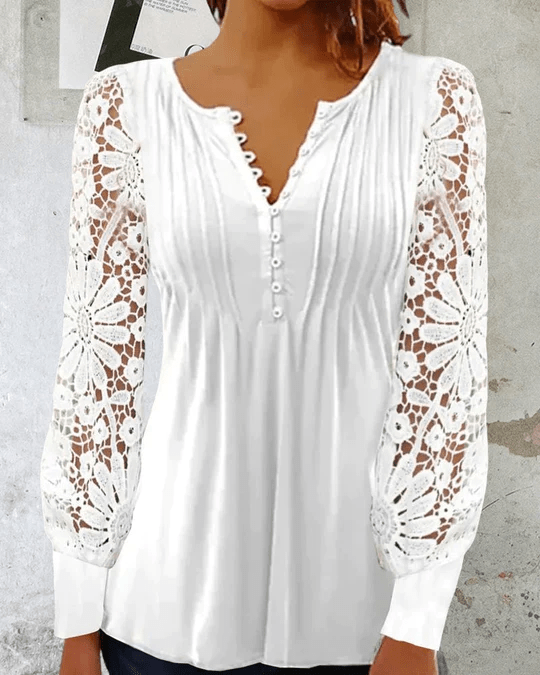 Lacey Pleated Buttoned Blouse