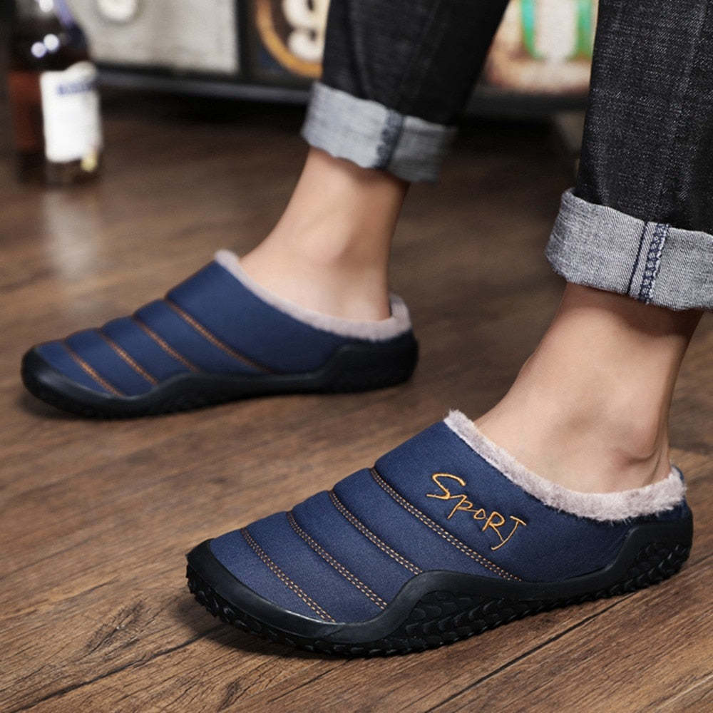 Fur Slippers For Men Warm Anti-slip Winter Shoes