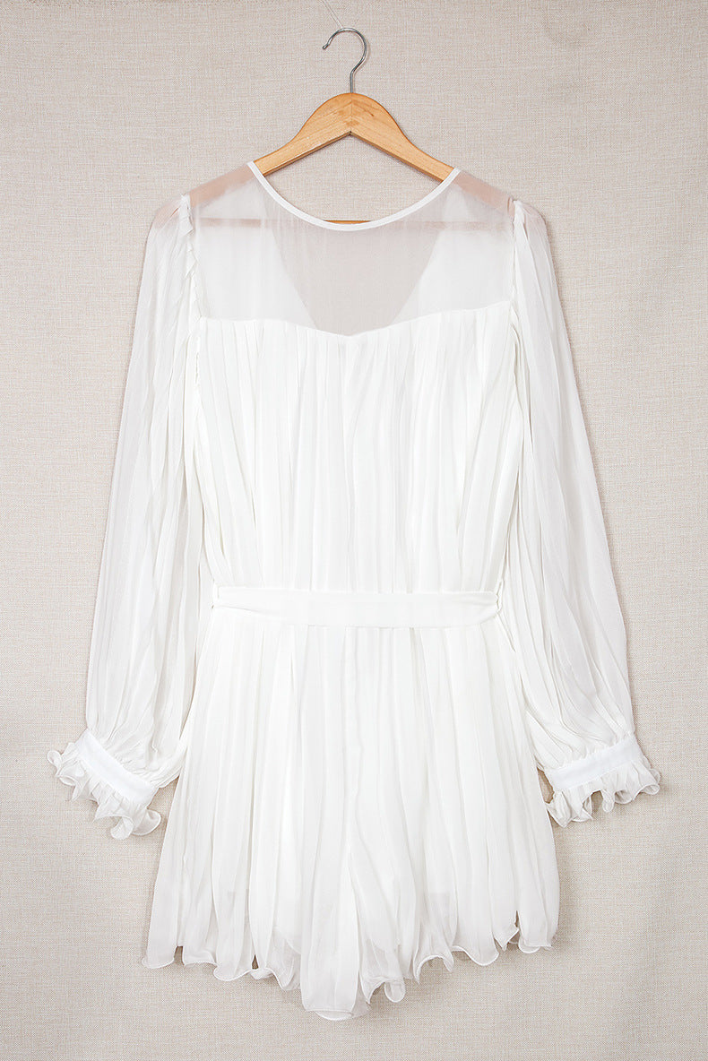 Lace-Up V-Neck Ruffle Dress