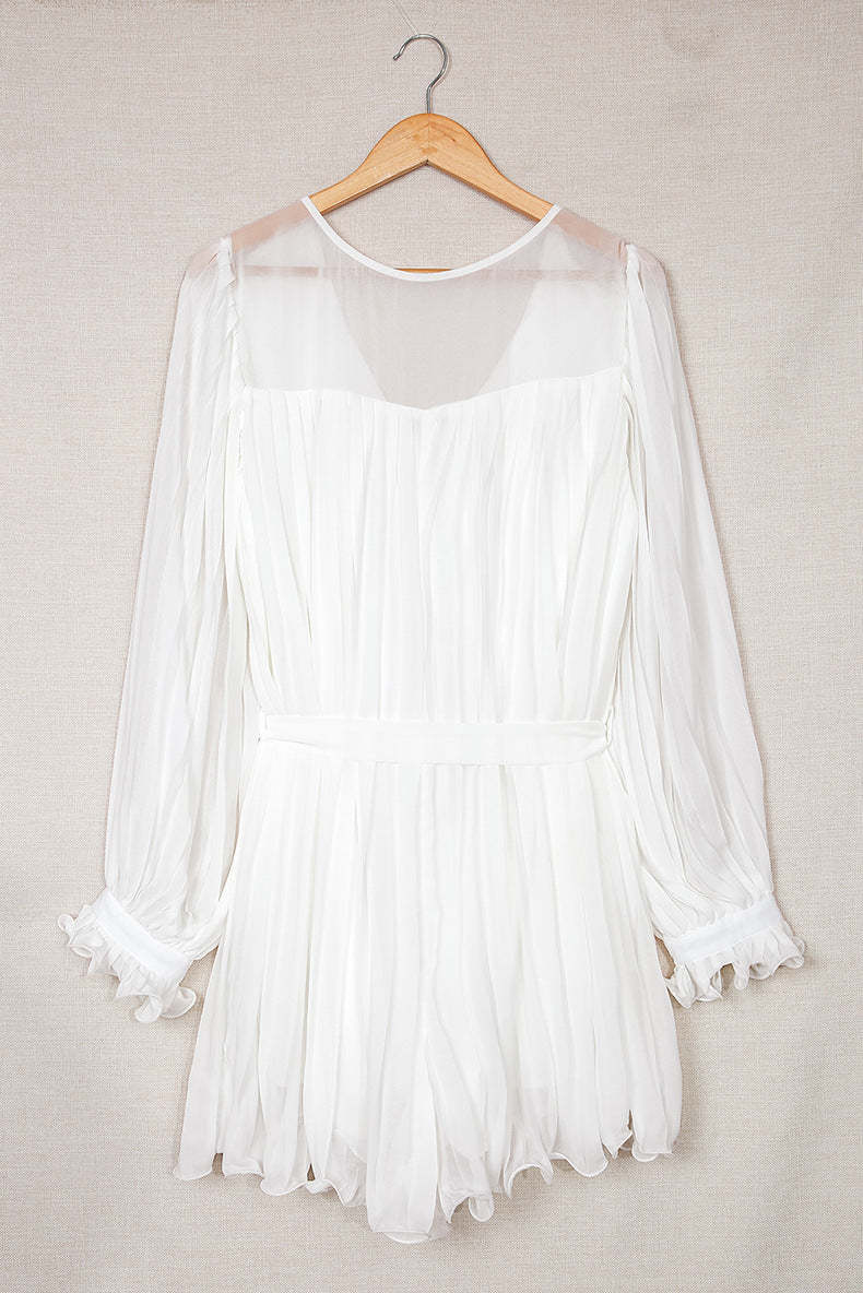 Lace-Up V-Neck Ruffle Dress