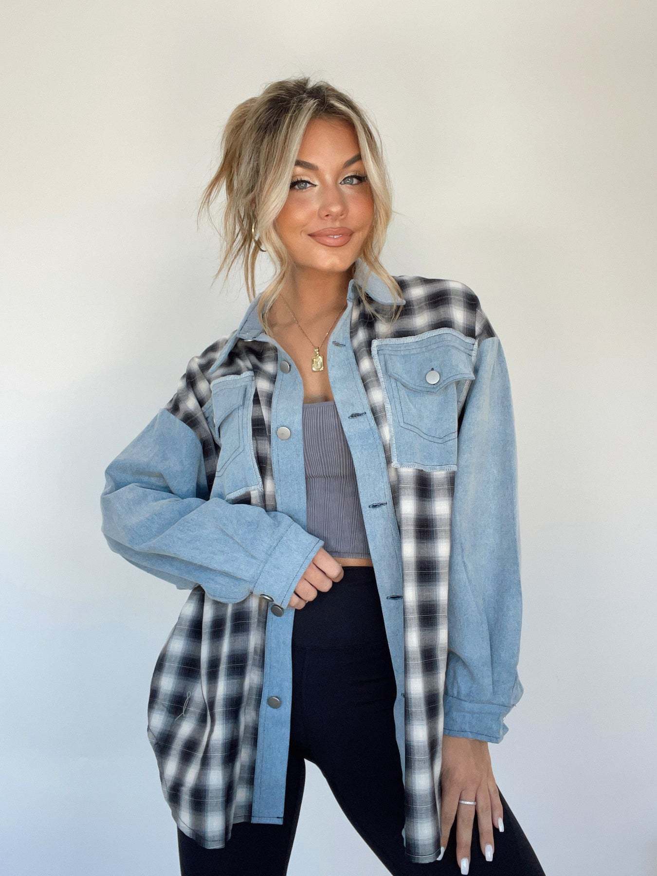Modern Denim and Plaid Hybrid Shirt