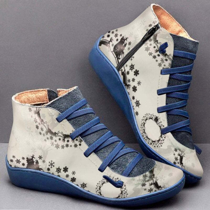 Women Boots Leather Chrismas Santa Orthopedic Shoes