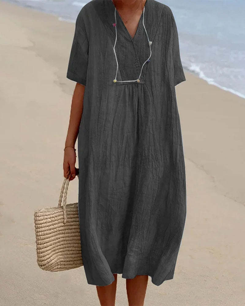 V-Neck Dress with Half-Sleeve
