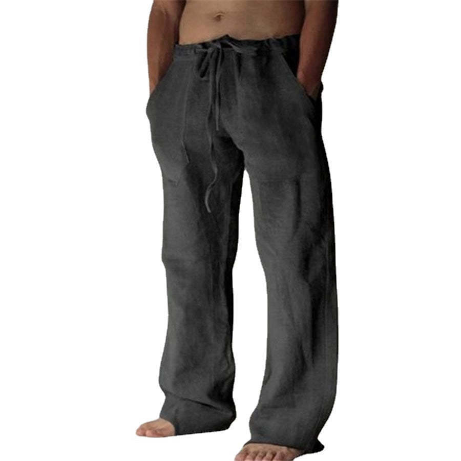 Men's Single-Coloured Linen Leisure Trousers
