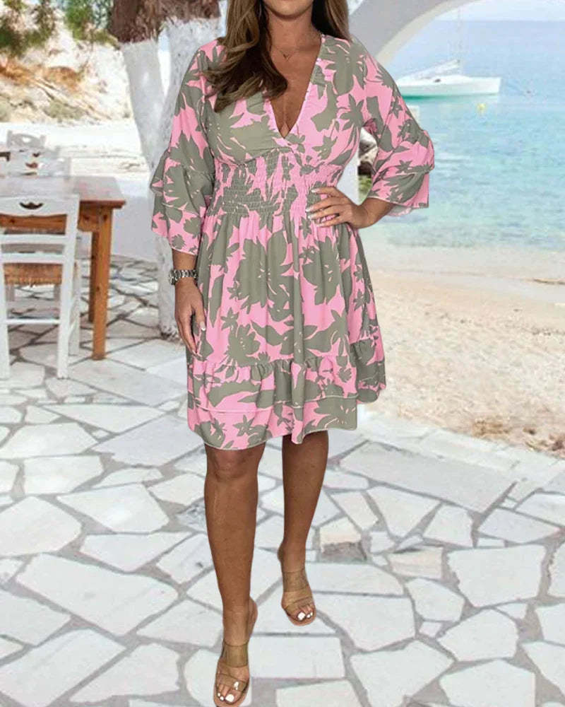 V-Neck Floral Pink Dress