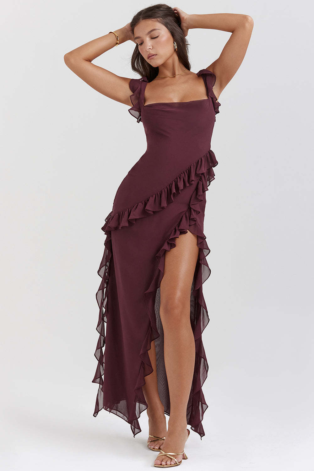Ruffle Side Slit Party Dress