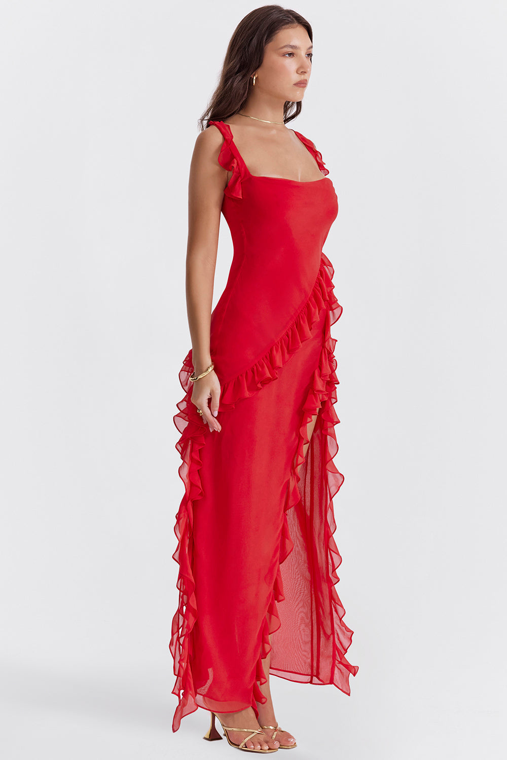 Ruffle Side Slit Party Dress