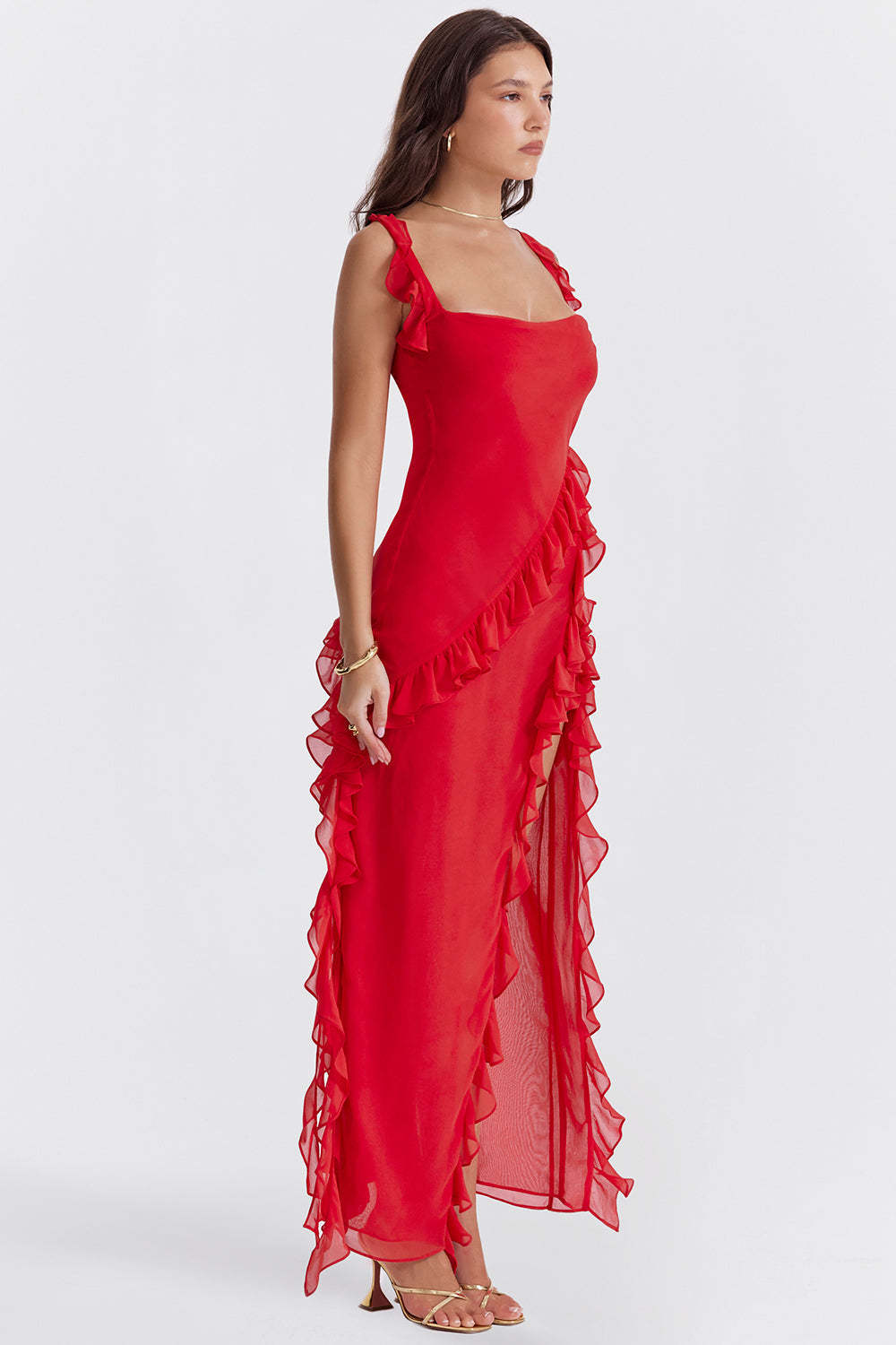 Ruffle Side Slit Party Dress