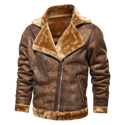 Leather Biker Jacket With Fleece Lining