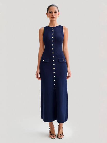 Buttoned Sleeveless Maxi Dress
