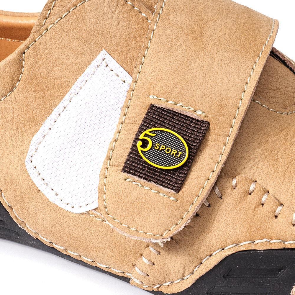 Men's Hand Stitching Leather Hook Loop Soft Casual Driving Shoes