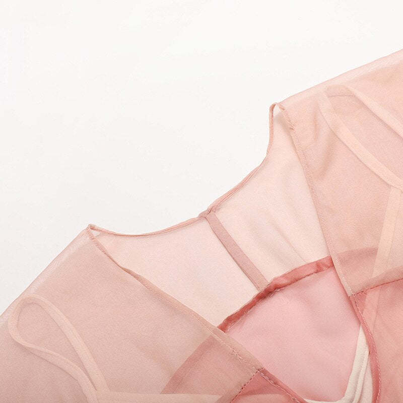 hemian Pink Mesh Maxi Dress