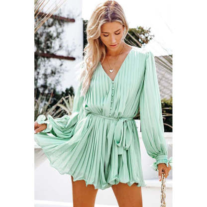 Lace-Up V-Neck Ruffle Dress