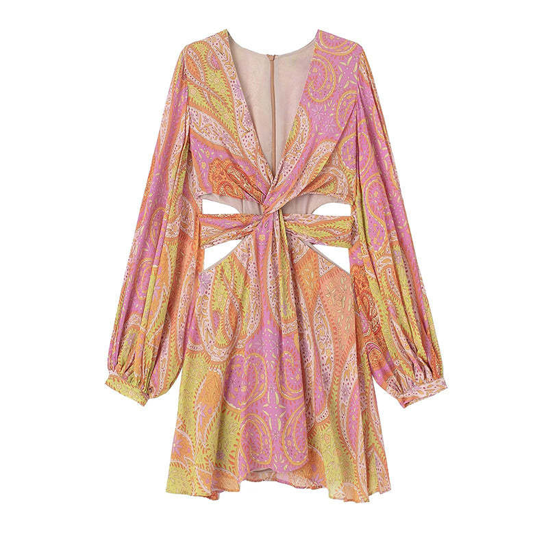Printed V-Neck Mini Dress